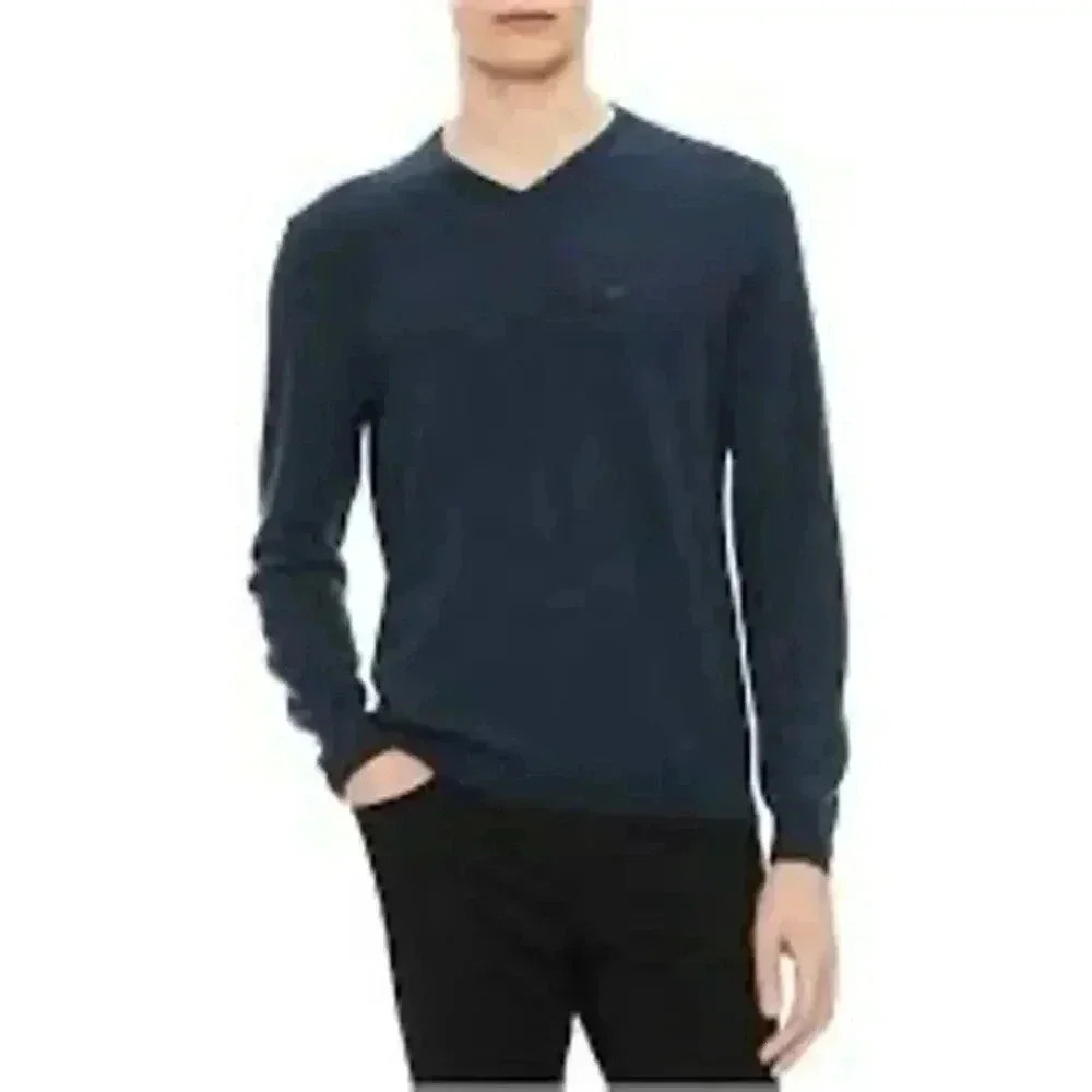 Calvin Klein 100% Extra Fine Merino Wool Sweater Mens XL Blue V-Neck